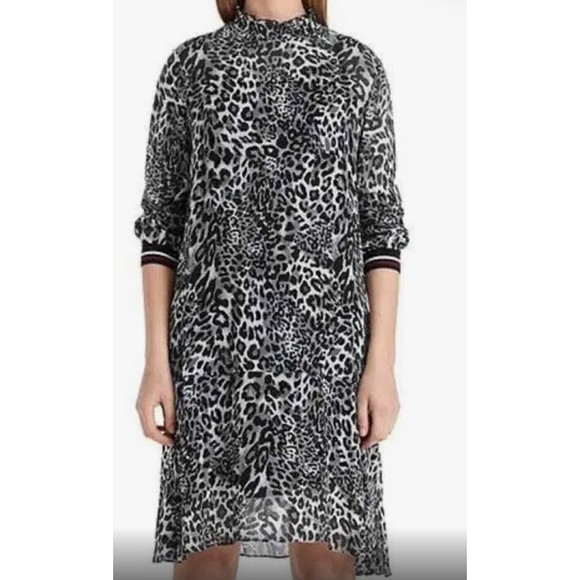 NWT Marc Cain Women's (12) Black & Gray Leopard Crepe Dress Slip Lining-$380 - Picture 1 of 15